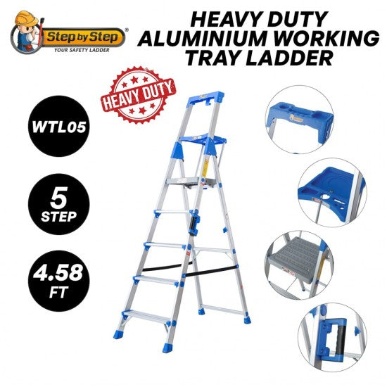Step by Step WTL05 Heavy Duty Aluminium Working Tray Ladder 5 Step 4.58FT